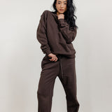 FLEECE FIT WIDE LEG SWEATPANTS - COFFEE BROWN
