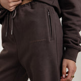 FLEECE FIT WIDE LEG SWEATPANTS - COFFEE BROWN