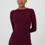 LONG SLEEVE SECOND SKIN TEE - MERLOT