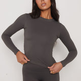 LONG SLEEVE SECOND SKIN TEE - CHARCOAL