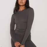 LONG SLEEVE SECOND SKIN TEE - CHARCOAL