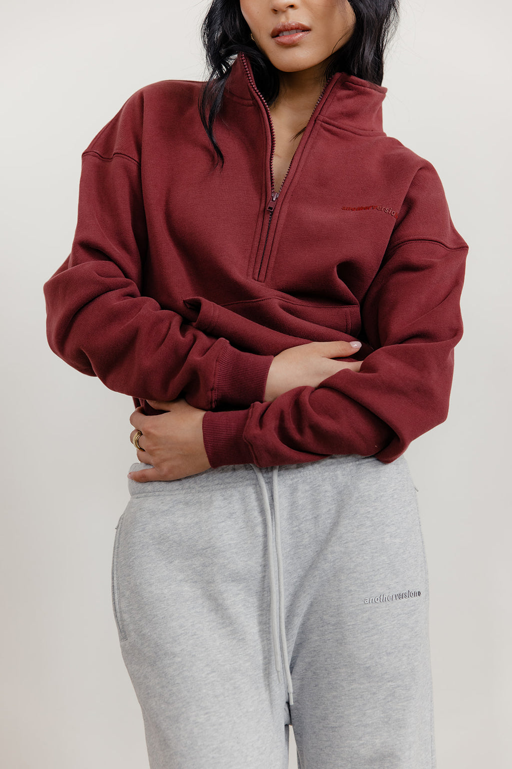 FLEECE FIT 1/2 ZIP SWEATER - MERLOT
