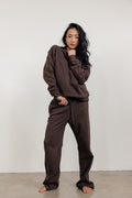 FLEECE FIT WIDE LEG SWEATPANTS - COFFEE BROWN