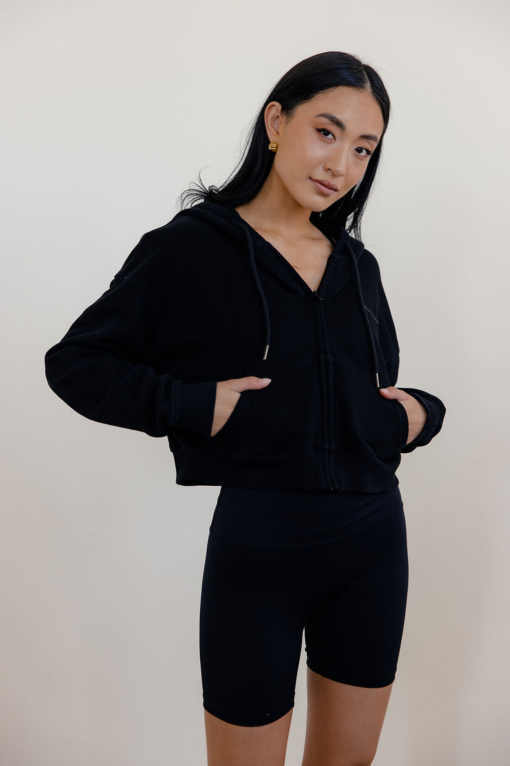 FLEECE FIT MINI FULL ZIP HOODIE - BLACK