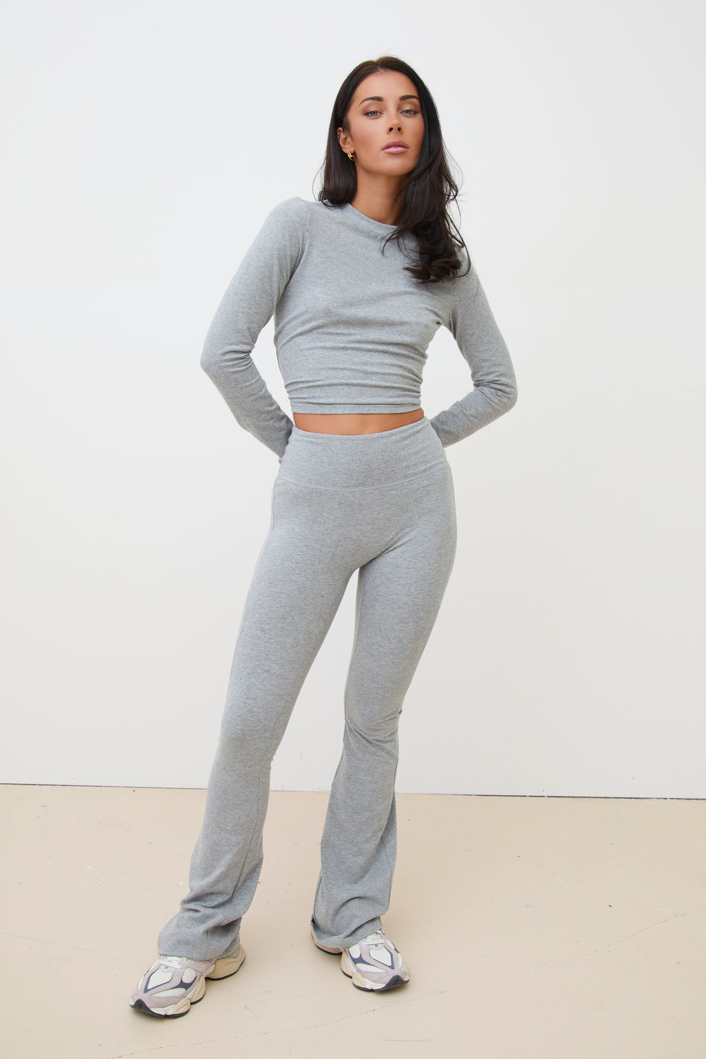 COTTON STRETCH FLARE LEGGINGS - GREY