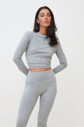 COTTON STRETCH LONG SLEEVE TOP - GREY