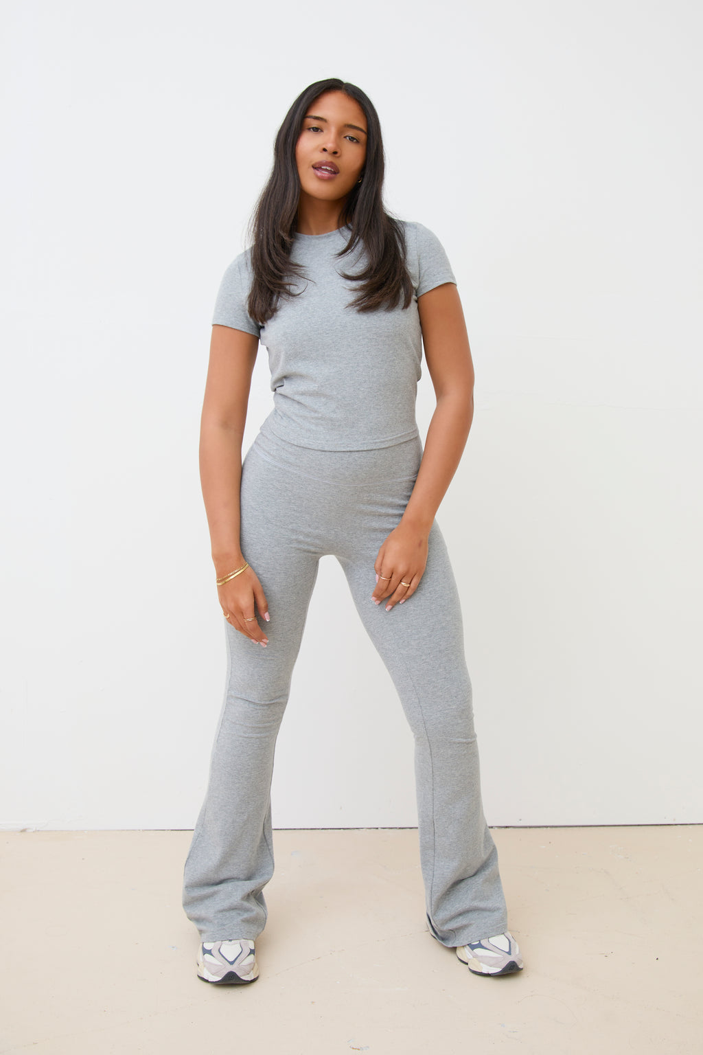 COTTON STRETCH FLARE LEGGINGS - GREY