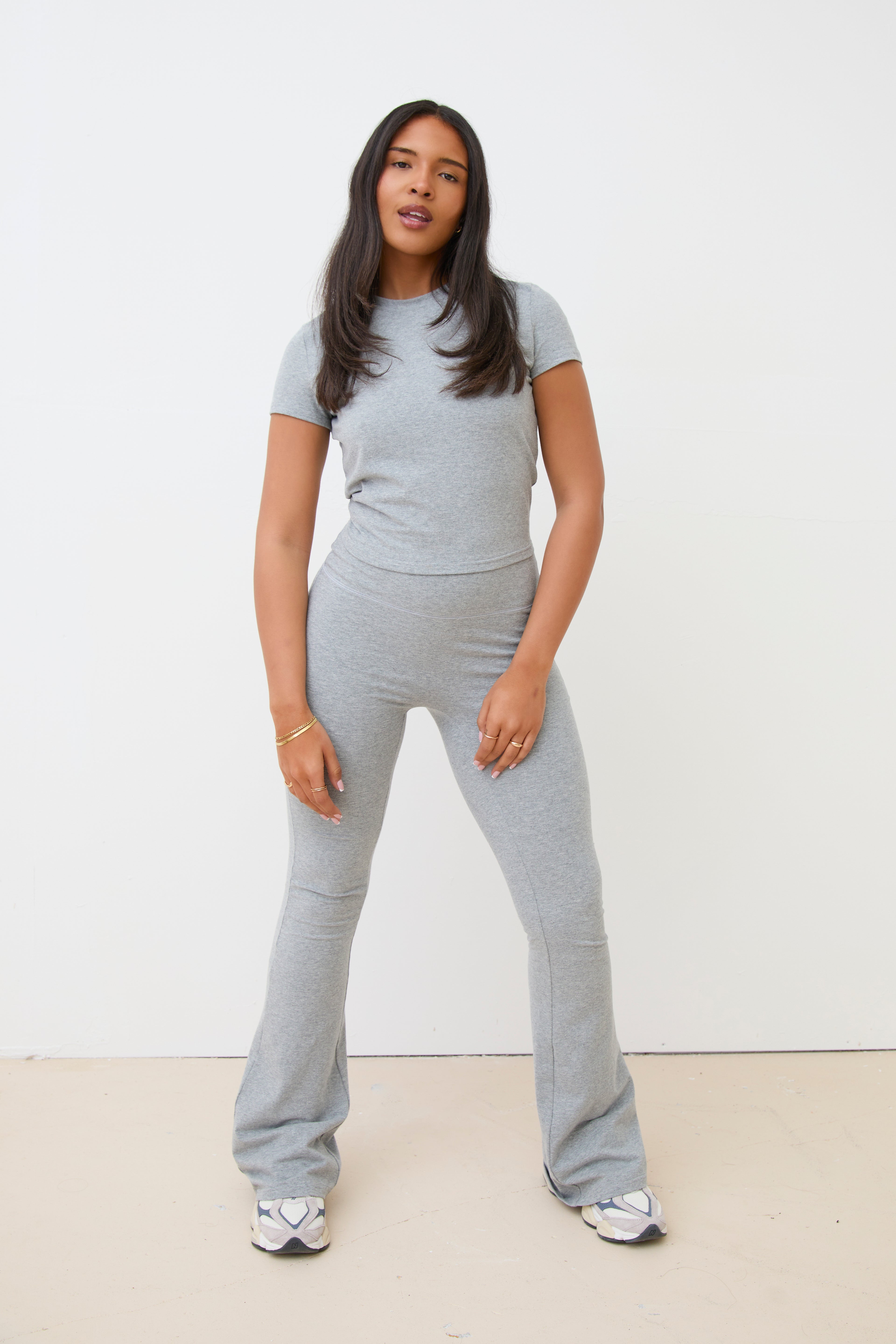 COTTON STRETCH FLARE LEGGINGS - GREY