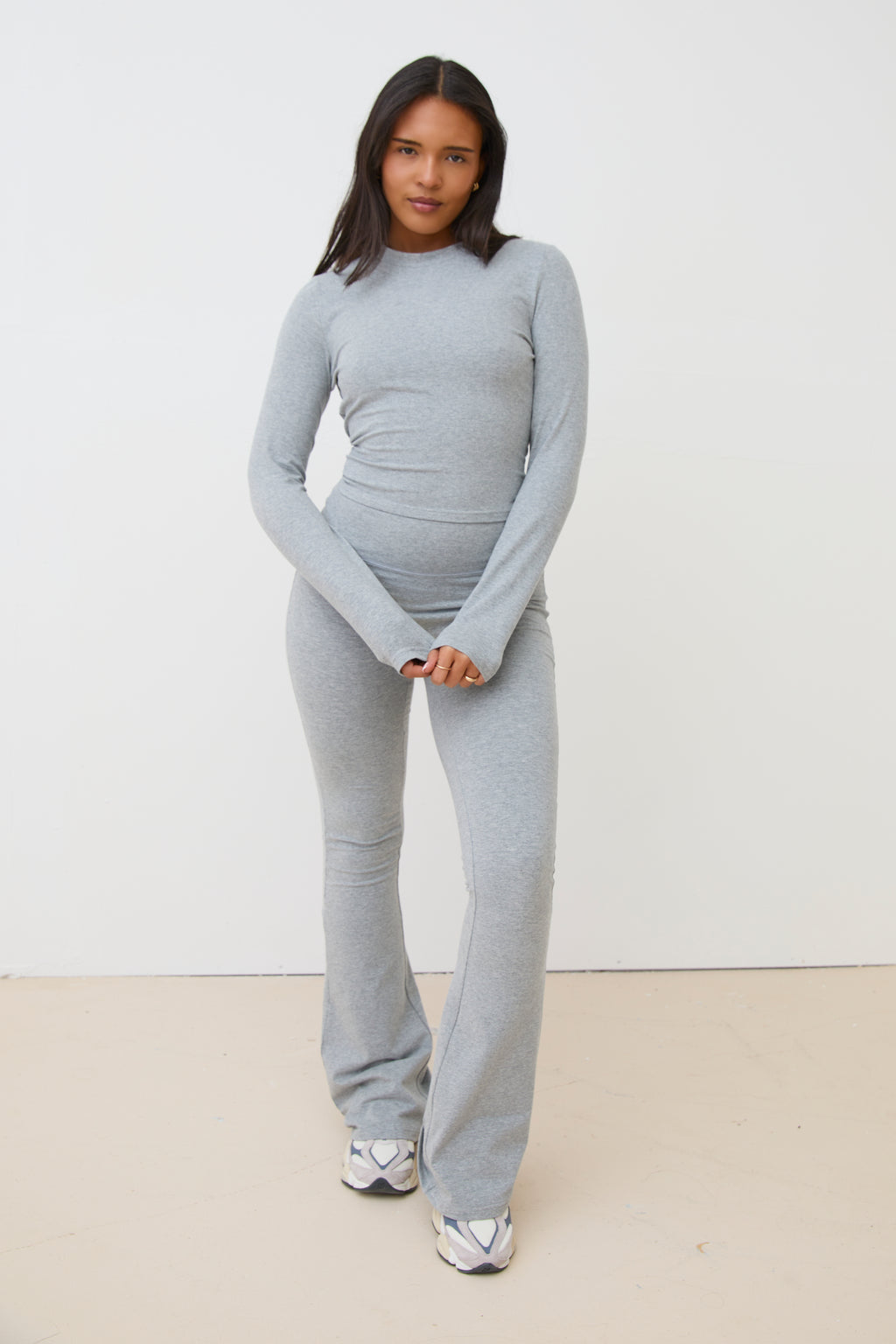 COTTON STRETCH FLARE LEGGINGS - GREY