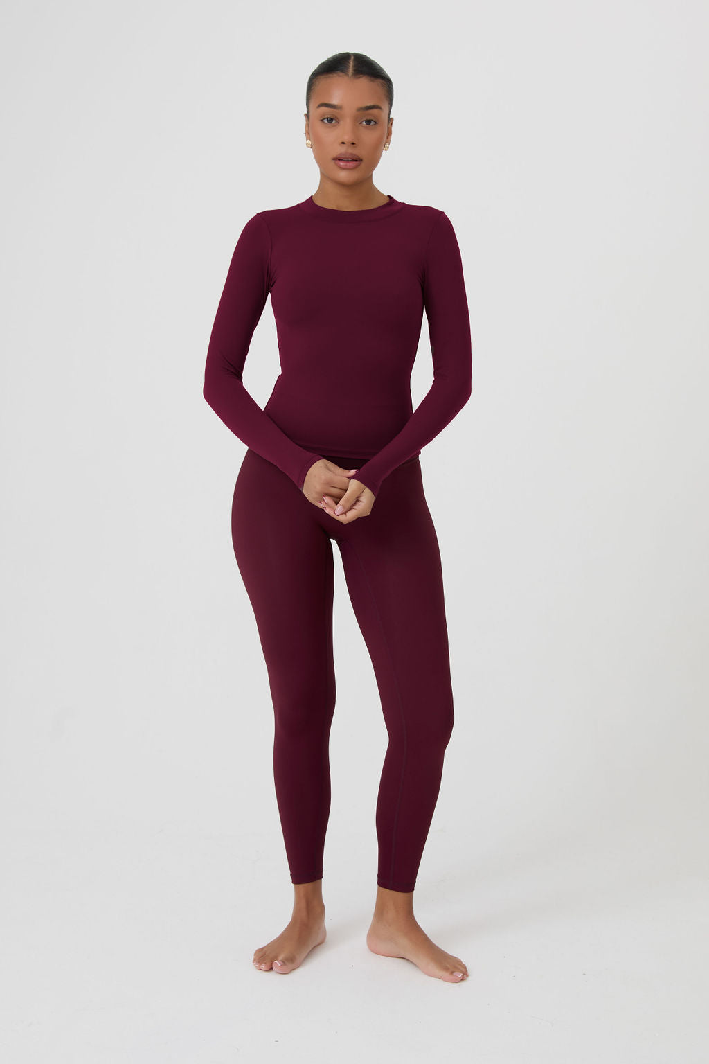 LONG SLEEVE SECOND SKIN TEE - MERLOT