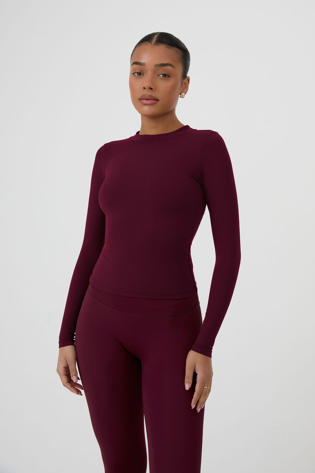 LONG SLEEVE SECOND SKIN TEE - MERLOT