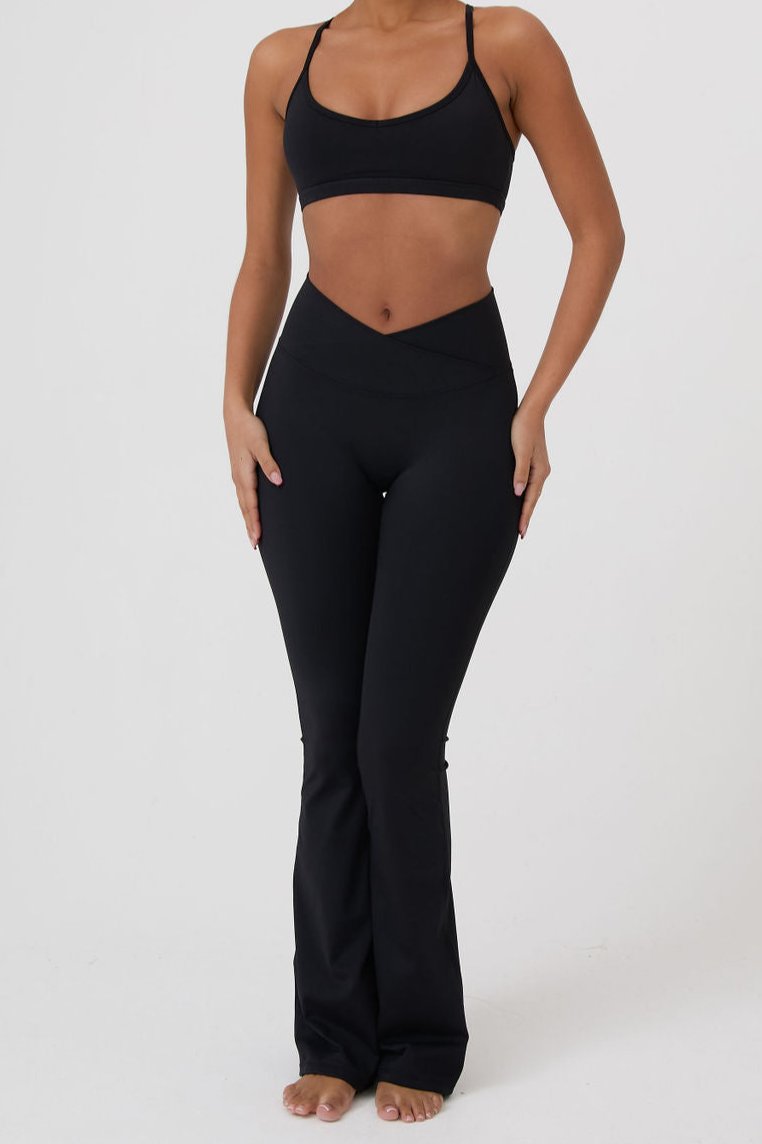 SECOND SKIN FIT FLARE LEGGINGS - BLACK