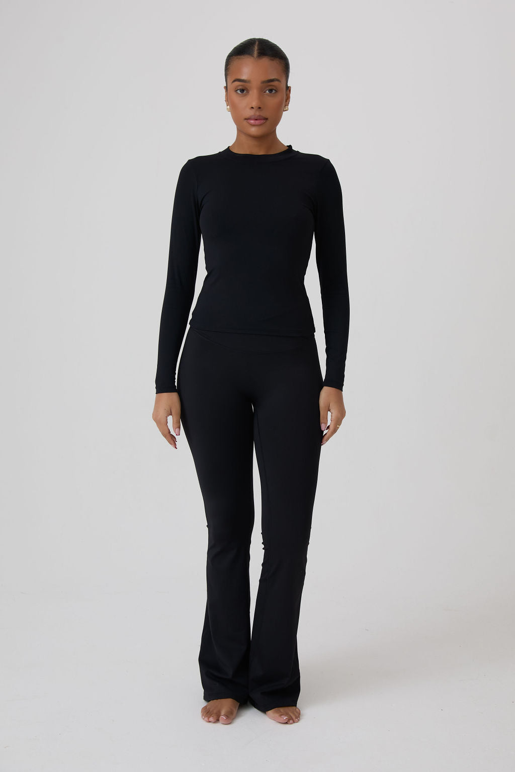 SECOND SKIN FIT FLARE LEGGINGS - BLACK