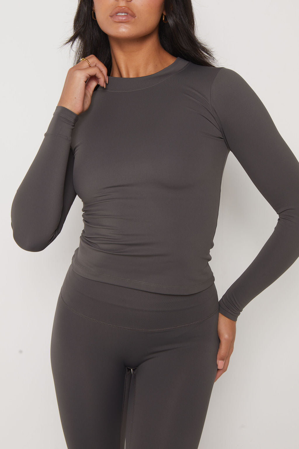 LONG SLEEVE SECOND SKIN TEE - CHARCOAL