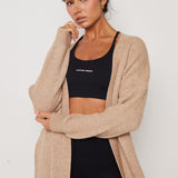 LONGLINE BELTED CARDIGAN - OATMEAL