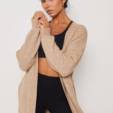 LONGLINE BELTED CARDIGAN - OATMEAL