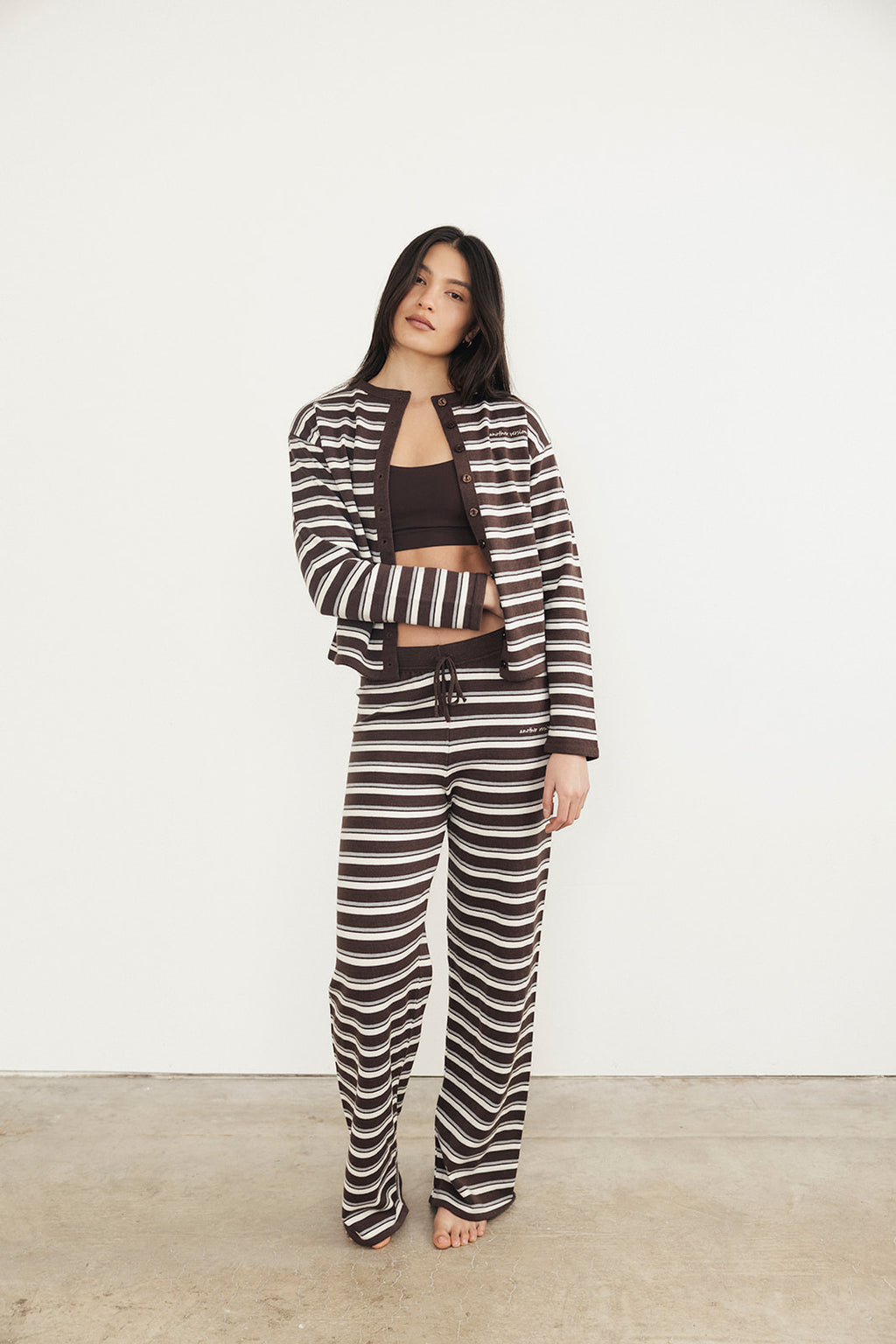 Brown Stripe Knit Cardigan