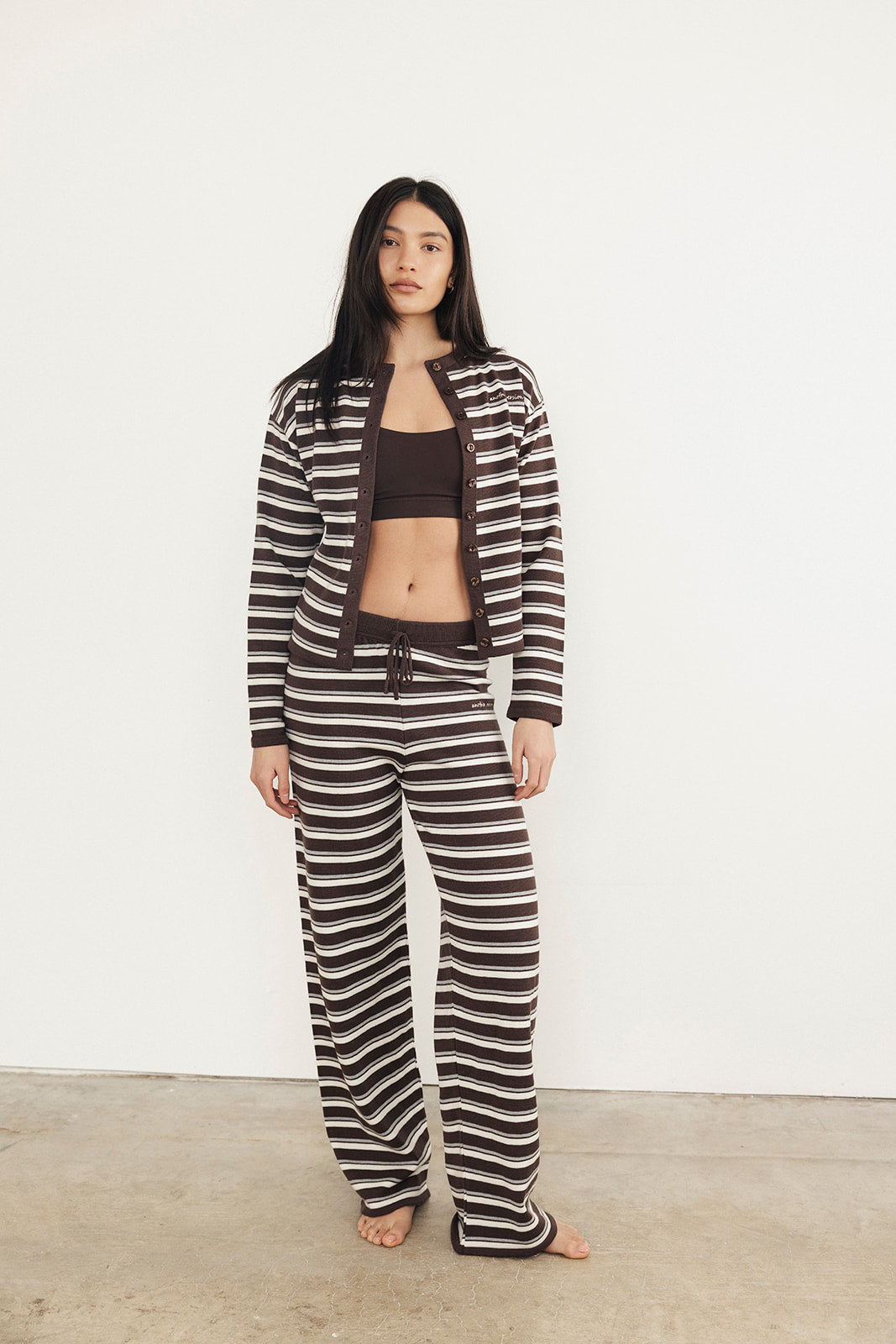 Brown Stripe Knit Cardigan