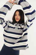Stripe Knit Rugby Shirt - Grey/Navy