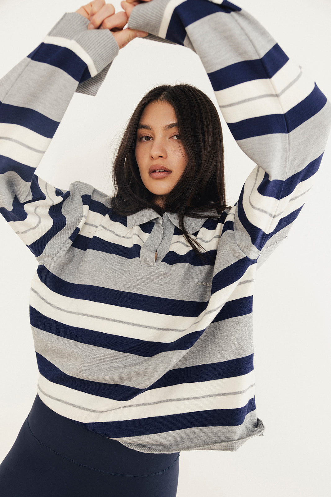Stripe Knit Rugby Shirt - Grey/Navy