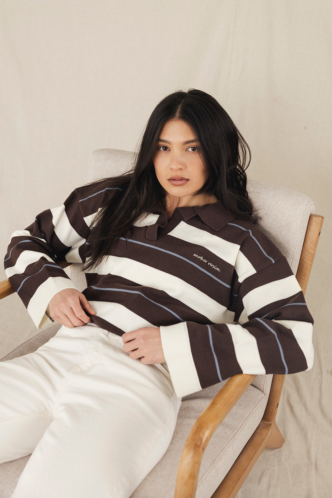 Stripe Knit Rugby Shirt - Brown/Blue