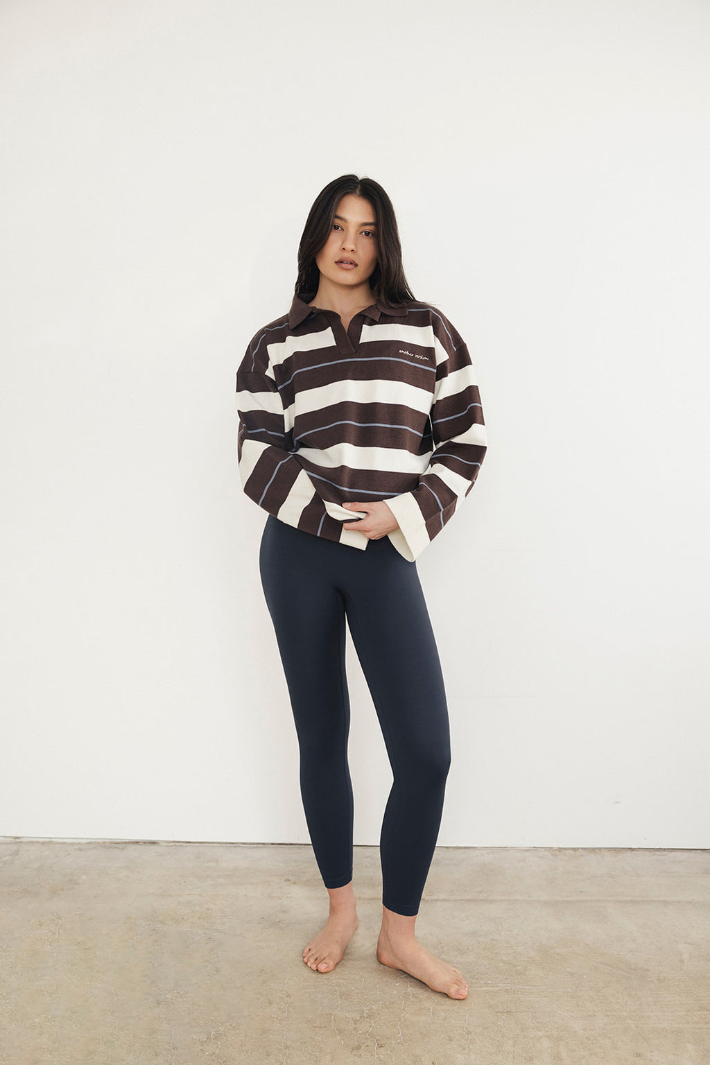 Stripe Knit Rugby Shirt - Brown/Blue