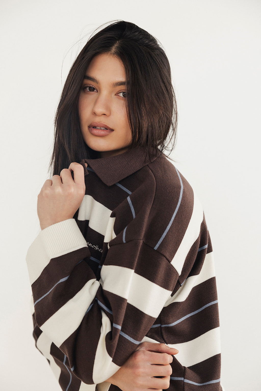 Stripe Knit Rugby Shirt - Brown/Blue