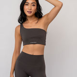 SECOND SKIN ONE SHOULDER BRA - CHARCOAL