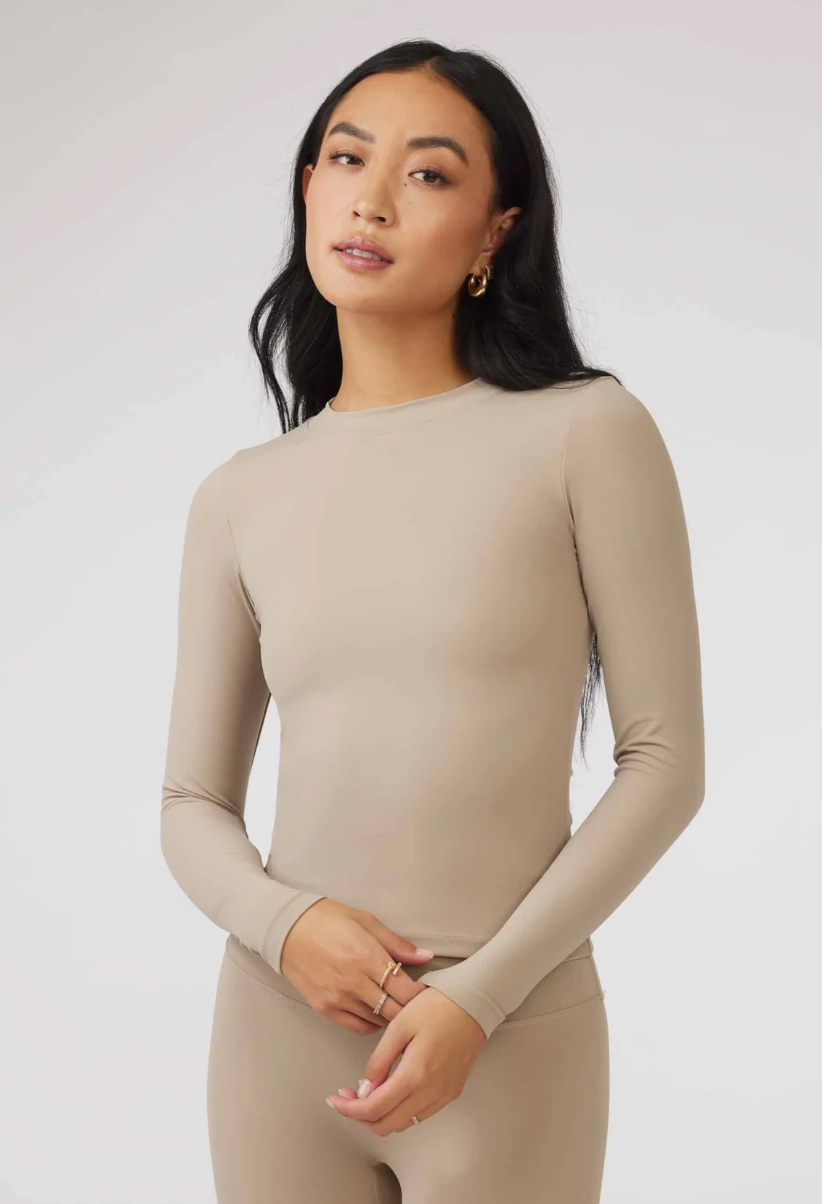 LONG SLEEVE SECOND SKIN TEE - MINK