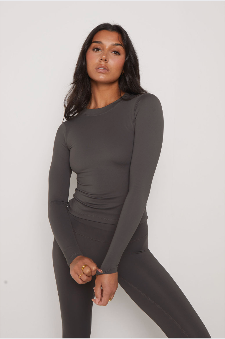 LONG SLEEVE SECOND SKIN TEE - CHARCOAL